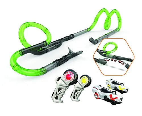 Silverlit EXOST Loop RC 20232 Infinity Racing Set by, 2 Auto inkl. Lichteffekten, 27 Bauteile, Rennbahn, individualisierbares Klicksystem, Autorennstrecke mit Loopings, grün, ab 5 Jahren