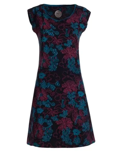 Vishes - Kurzarm Damen Sommer Longshirt Tunika Mini-Kleid schwarz 50