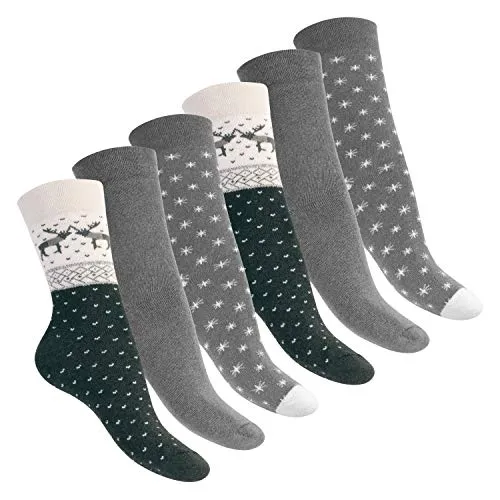 Footstar Damen Wintersocken (6 Paar) - Warme Thermo Socken in Grau (39-42) - 6 Paar Damen Wintersocken mit Thermo-Effekt für warme Füße an kalten Tagen. Rutschfester Sitz, formstabile Passform und hoher Baumwollanteil sorgen für Komfort und Trockenheit. Ideal für Outdoor-Aktivitäten im Winter.
