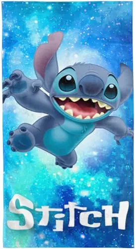 BERONAGE Disney Lilo & Stitch Badetuch Out of The World 75x150 cm 100% Baumwolle Strandtuch Handtuch Kinder Duschtuch saugstark weich Sommer Pool Geschenk Fanartikel