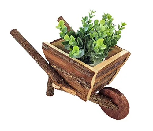 Spetebo Holz Deko Schubkarre - 30 cm - Pflanzkarre klein Pflanzkasten Garten Dekoration