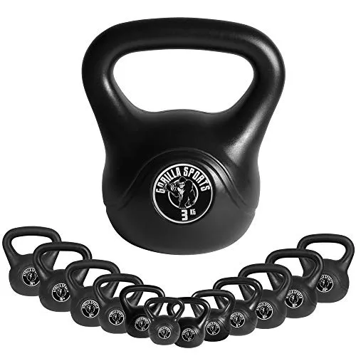 GORILLA SPORTS® Kettlebell - Einzeln 2kg - 20kg oder Set 17kg, 24kg, 30kg, 110kg, 113kg mit/ohne Ablage, Kunststoff - Kugelhantel, Kugelgewicht, Schwunghantel, Gewichten, Fitness, Krafttraining