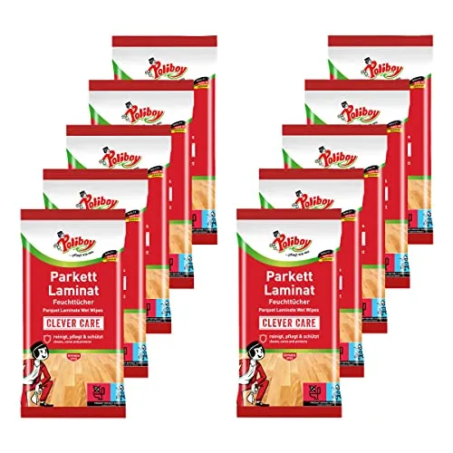 Poliboy Parkett & Laminat Feuchttücher - 10er Pack - Bodenreiniger für Parkett, Laminat & mehr. Schnelle Reinigung ohne Wasser, ideal für Familien und Haustierbesitzer. Schützt Holz und Fugen, Made in Germany.