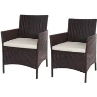 Proregal 2er-Set Poly-Rattan Gartensessel Andi – Braun-Meliert mit Creme Kissen - Stilvolle Gartensessel aus robustem Polyrattan, ideal für Terrasse und Balkon. Die wasserabweisenden Kissen sorgen für Komfort, während das stabile Stahlgestell Langlebigkeit garantiert. Entspannen Sie stilvoll im Freien!