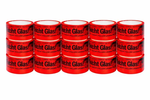 BAYLI Klebeband 18 Rollen PP - Vorsicht Glas 48mm x 66m - 18 Rollen starkes PP-Packband mit rotem „Vorsicht Glas“-Aufdruck. Ideal für den sicheren Versand empfindlicher Waren. Hohe Klebkraft und Temperaturbeständigkeit sorgen für zuverlässigen Halt – perfekt für Lager und Transport.