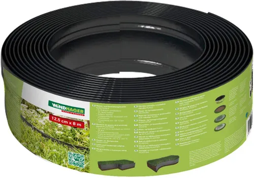 Windhager Rasen- und Gestaltungskante - 8 m x 12,5 cm, elastisch und bruchfest für perfekte Beetumrandungen und langlebige Mähkanten