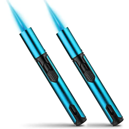 Bbsisgo 2 Stück Sturmfeuerzeug, 15,2cm Gas Nachfüllbar Winddicht Langes Stabfeuerzeug, Jet Feuerzeug für Kerzen, Küche, Camping, Kamin, Geschenke für Männer, Blau.(Verkauft ohne Butangas)