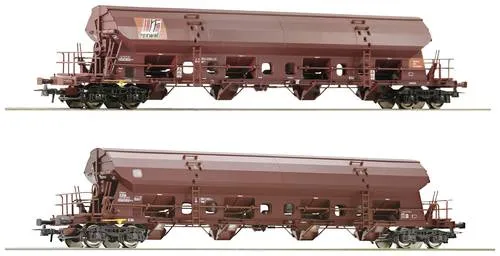 Roco 77036 H0 2er-Set Schwenkdachwagen der DB - Güterwagen Set mit zwei 4-achsigen Schwenkdachwagen, ideal für Sammler und Modellbahnanlagen der Deutschen Bundesbahn.