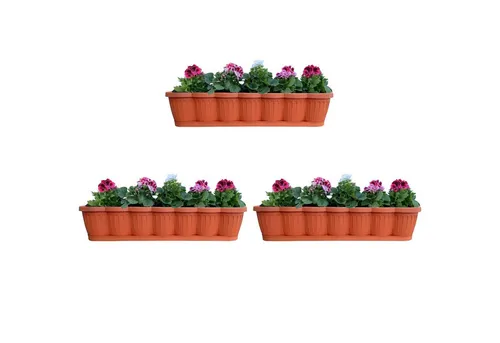 Hossi's Wholesale 3er Set Blumenkasten 80cm mit Wasserspeicher - Praktisches 3er Set Blumenkästen in Terracotta für Balkon und Garten. Mit integriertem Bewässerungsuntersetzer für optimale Wasserversorgung – ideal für eine kreative und pflegeleichte Bepflanzung.