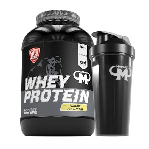 3kg Mammut Whey Protein Eiweißshake - Set inkl. (Vanilla Ice Cream + Protein Shaker)