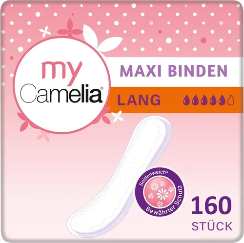 Camelia Maxi Binden Lang Damenbinden - Binden & Tampons; Hohe Saugfähigkeit und seidenweiche Oberfläche für optimalen Tragekomfort während der Menstruation.
