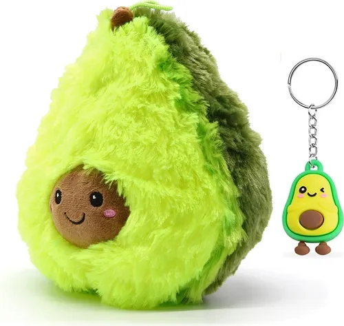 Soma Plüsch-Kissen Avocado Sofa-Rückenkissen Rund Lebensmittel Spielzeug Kuschel-Tier Plüsch-Tier Toy Früchte grün (Avocado 15 cm) + GRATIS Schlüsselanhänger