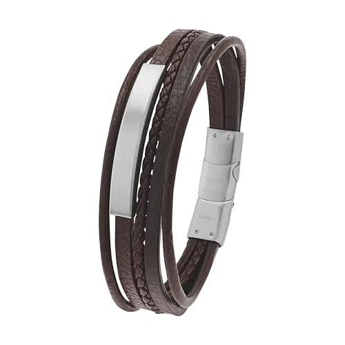 Tom Tailor Herren Identarmband aus Edelstahl und Leder, 20+1,5 cm, braun