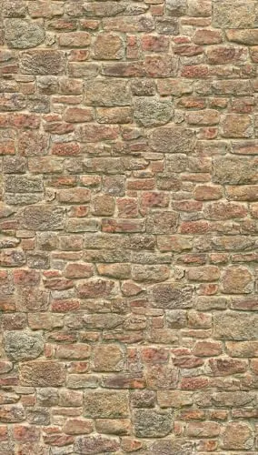 Fototapete Mauer Naturstein - Steinoptik in Orange-Rot-Beige - Moderne Fototapete mit Backstein-Muster, abziehbar und lichtbeständig, ideal für alle Zimmer und sorgt für ein warmes Ambiente.