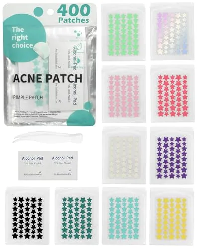 Stück Pimple Patches Star, Bunte Anti Pickel Patch Stern Hydrocolloid Akne Pflaster, Unsichtbare Acne Patch mit 10 Alkoholtupfern und Pinzette, für Gesicht, Jugendliche & Erwachsene 400