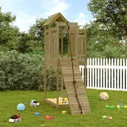 vidaXL Spielturm mit Kletterwand aus Kiefernholz - Verwandle deinen Garten in einen Spielplatz! Dieser robuste Spielturm aus kesseldruckimprägniertem Kiefernholz bietet vielfältige Spielmöglichkeiten wie eine Kletterwand und einen Sandkasten. Perfekt für Abenteuer und Spielspaß!