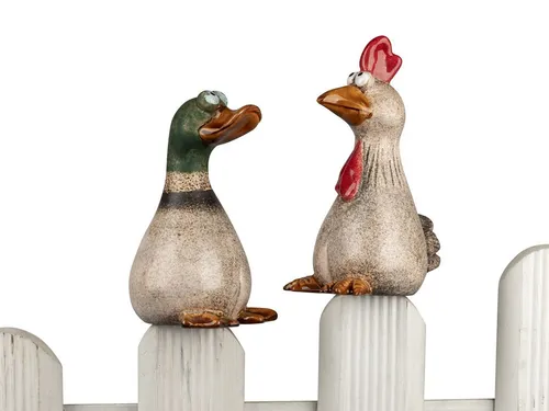 formano Gartenfigur Zaundeko 2er-Set Gans und Huhn 18+20 cm Figur Steinzeug zum Aufstecken