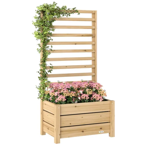 Outsunny Hochbeet mit Rankgitter aus Holz – 60 x 39 x 120 cm - Eleganter Blumenkasten mit stabilem Spalier für Kletterpflanzen. Robuste Holzstruktur und durchdachtes Design mit Ablaufloch für optimale Bedingungen im Garten.