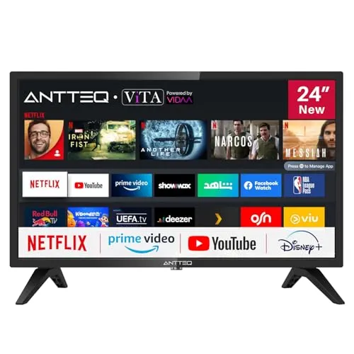 Antteq AV24H3 - 24 Zoll (60 cm) Smart TV, mit Netflix, Prime Video und DAZN, beeindruckende Bild- und Klangqualität für ein optimales Seherlebnis