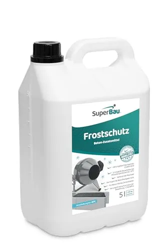 Superbau Frostschutz Plastifizierer 5L (ca.500kg Zement) für Beton, Mörtel & Zementkleber, Beton Zusatzmittel Frost, Betonverflüssiger & Fliessmittel, härtungsbeschleunigend, keine Stahlkorrosion