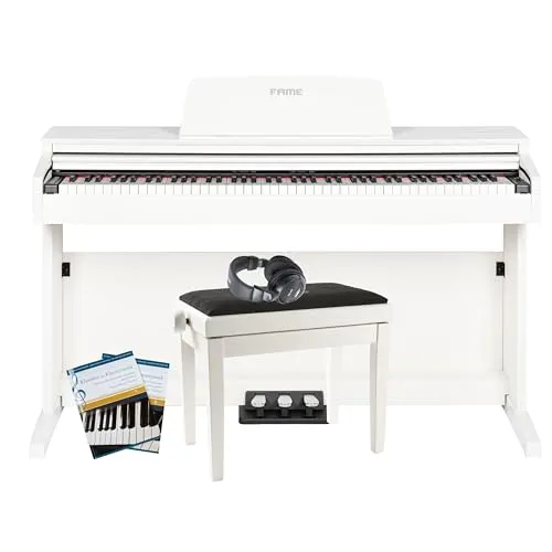 Fame Digitalpiano Set DP-2000 WH - Digitale Heimklaviere mit 88 Tasten und Hammermechanik für ein realistisches Spielgefühl. Inklusive Klavierbank, Kopfhörer und Notensammlung - perfekt für angehende Pianisten!