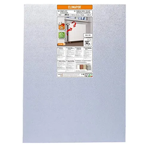 CLIMAPOR Dämmplatte alukaschiert - Hitze-Kälte-Stop - Panel-Isolierung mit 36% weniger Wärmeverlust, reflektiert 95% Wärme zurück ins Zimmer. Ideal für effiziente Dämmung und handwarme Wände.