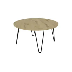 byLIVING Couchtisch Flair - runder Sofatisch aus Melamin in Artisan Eiche - Beistelltisch für das Wohnzimmer mit modernem Design, pflegeleichter Melaminoberfläche und nachhaltigen, FSC-zertifizierten Materialien. Runde Form und stilvolle Metallfüße im Hairpin-Style.