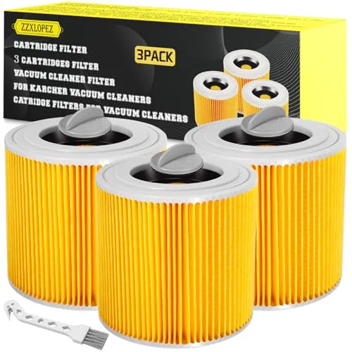 ZZXLOPEZ 3 x Filter für Kärcher Staubsauger, Patronenfilter für [WD3, WD2, WD1, MV3, MV2, A, K, KNT, NT, SE, VC] - 3 Rundfilter + 3 Verschluss, Patronen Filter Ersetzt 6.414-552.0, 6.414-772.0