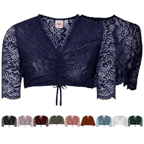 Spieth & Wensky Ansbach-Dirndlbluse 1/2 Arm, blau - 36 - Trachtenblusen ♥ Elegante Spitzen-Bluse mit V-Ausschnitt, ideal für jedes Dirndl und ein echter Blickfang bei festlichen Anlässen.
