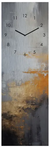 Levandeo® Wanduhr Metall 20x60cm - Abstraktes Design in Schwarz Gold - Wanduhren in modernem abstraktem Kunstdesign, 20 x 60 cm, Metall mit schwarzer/goldener Wischtechnik, ideal als stilvolle Wanddekoration und Zeitmesser.