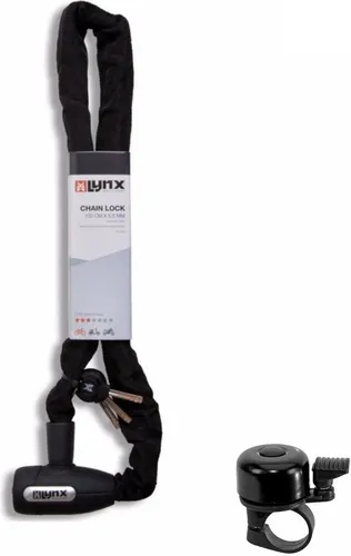 Lynx Kettenschloss Fahrradschloss Schloss Sicherheitsschloss 1000 mm Schwarz inkl. Fahrradklingel
