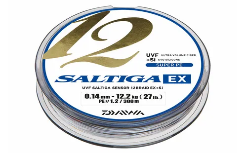 Daiwa Saltiga 12 Braid ExSi - Multicolor 300m - Angelschnur für Meeresangeln mit 12-fach geflochtener Struktur und hoher Tragkraft von 39.7kg. Ideal für anspruchsvolle Angler, bietet hohe Abriebfestigkeit und Farbwechsel alle 10m.