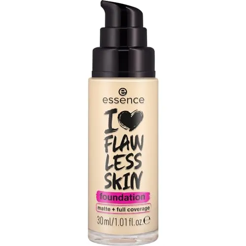 essence I LOVE FLAWLESS SKIN foundation, Nr. 20, langanhaltend, mattierend, sofortiges Ergebnis, matt, vegan, ölfrei, UVA- und UVB-Filter + SPF 20, ohne Parfüm, 1er Pack (30ml)