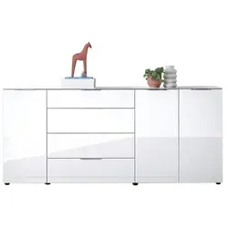 Sideboard Vitreo Neo, weiß, 226 cm - Kommode mit ESG-Sicherheitsglas, kratzfester Oberfläche und gedämpften Türen. Ideal für stilvolle Wohnräume, bietet viel Stauraum und elegantes Design.