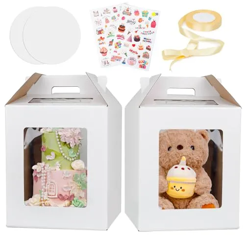 Wuciray Tortenbox Hoch Transparent 2 Stück 35.5 x 30.5cm Große Cake Box Transportbox Geschenkbox Hochs Karton für Torten und Kuchen Tortenkarton Tortentransportbox Hochs Cake Transport Box