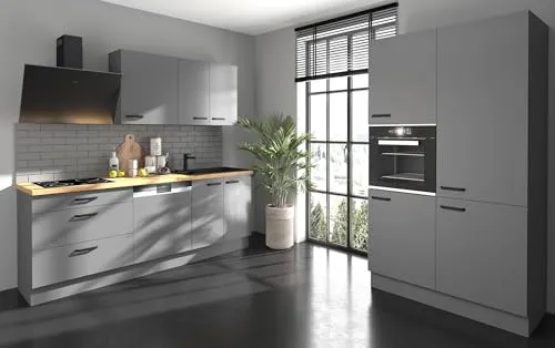Küche NESSA 220 + 120 cm Anthrazit Grau Küchenzeile - Küchenzeile in modernem Anthrazit matt Design, bietet viel Stauraum und ist ideal für kleine bis mittelgroße Küchen.