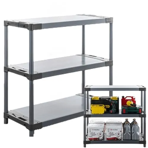 MODO24 Kunststoffregal Jupiter 98x130x46 cm – Flexibles Lagerregal mit 3 Ablagen - Praktisches Kunststoffregal mit 3 robusten Ablagen à 70 kg. Ideal für Keller, Garage und Werkstatt. Modular und winterbeständig für maximale Flexibilität und einfache Anpassung an den Raum.