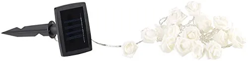 Lunartec Lichterkette Boden: Solar-LED-Lichterkette mit 20 weißen Rosen, warmweiß, IP44, 2 m (Solar Lichterkette Deutschland, Garten Solar, Weihnachtsbaumbeleuchtung)