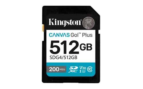 Kingston Canvas Go Plus SDXC 512GB - Hochgeschwindigkeits-Speicherkarte - Speicherkarten für kreative Profis, ideal für 4K-Videos und schnelle Datenübertragungen mit bis zu 170 MB/s.