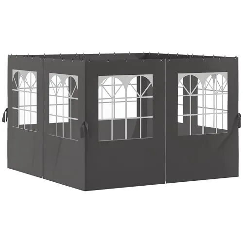 Outsunny Seitenwand 4er Set für 3 x 3 m Pavillon Seitenteile mit 8 Fenster Klettverschluss 302x205 cm Wasserdicht stabil Winterfest Seitenteil Seitenwände für Partyzelt Gartenpavillon Dunkelgrau