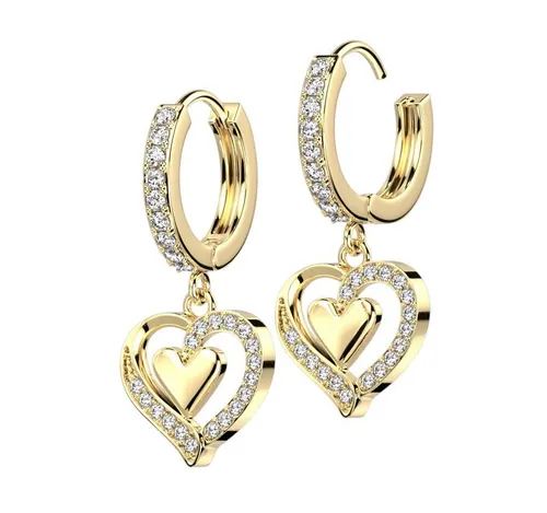 BUNGSA Creolen-Set Creolen mit Herzanhänger und Kristallen gold aus Edelstahl Damen (1 Paar (2 Stück), 2-tlg), Ohrschmuck Ohrringe