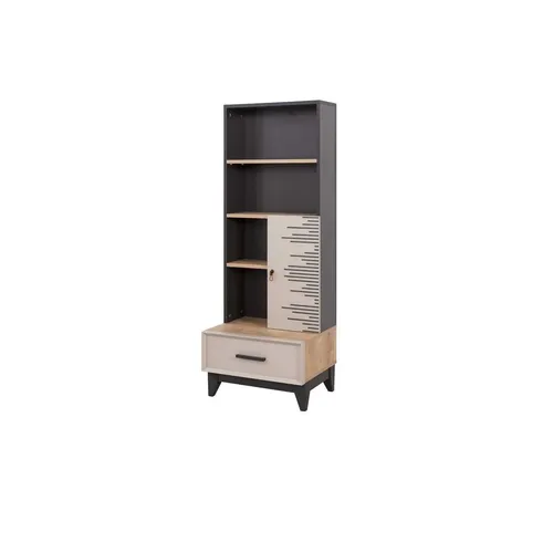 Bücherregal Schrank Kinderzimmer aus Holz in Grau - Praktisches Bücherregal für Kinderzimmer mit 3 Regalfächern. Ideal zur Aufbewahrung von Büchern und Spielzeug. Maße: 56 x 40 x 152 cm, zeitgenössisches Design, freistehend und einfach montierbar.