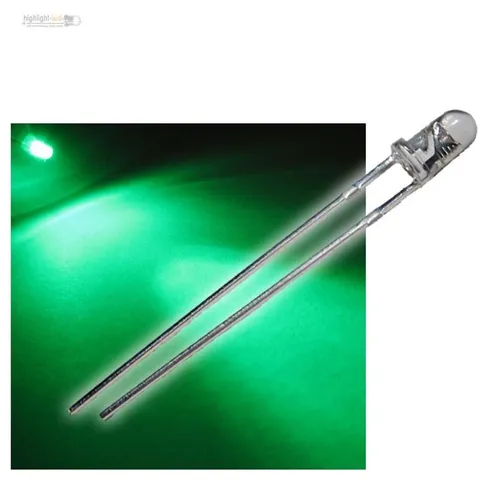 LEDs 3mm grün wasserklar WTN-3-11000gr, grüne LED green verte groen verde 25