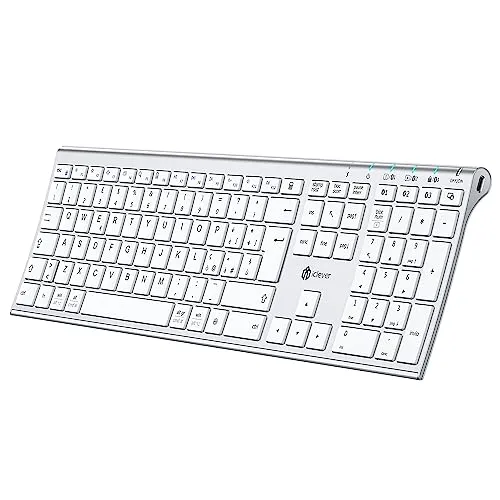 iClever BK23Bluetooth Tastatur, Kabellos Tastatur mit 3 Bluetooth Kanälen, Stabile Verbindung, Ultraslim
