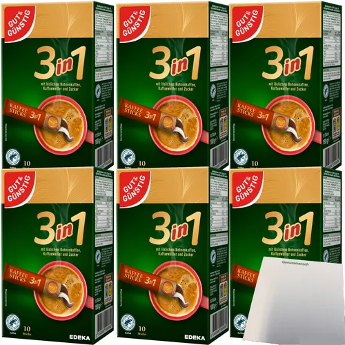 Gut&Günstig Kaffeesticks 3in1 löslicher Kaffee Kaffeeweißer Zucker 6x180g usy