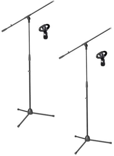 ADAM HALL Eco Mikrofonständer Mikrofonstativ S5BE mit Galgen/Schwenkarm, Höhe 98 bis 162 cm, Mikrofonklammer/Mikrofonklemme Ø 23-36 mm Schwarz 2 x