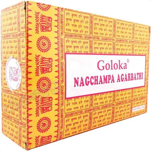 NAG CHAMPA Räucherstäbchen von GOLOKA - BIG PACK 12x 16g - Erleben Sie den traditionellen Duft von Nag Champa mit einer Brenndauer von ca. 30-40 Minuten. Ideal für entspannende Momente und aromatische Atmosphäre in Ihrem Zuhause.