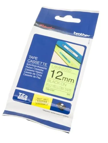 Brother TZEC31 Original P-touch Schriftband TZe-C31 12 mm,schwarzaufsignalgelb(u.a.fürBrotherP-touchPT-H100LB/R,-H105,-E100/VP,-D200/BW/VP,-D210/VP)