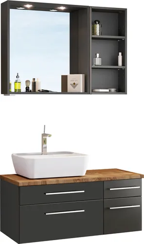 Held Möbel Waschtisch-Set Davos 90 cm -C- (links) - Badmöbelset in modernem Design, bietet mit 90 cm Breite und hochwertigem MDF eine stilvolle Lösung für Ihr Badezimmer.