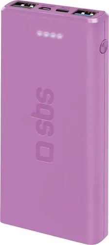 SBS Powerbank Fast Charge 10.000 mAh Rosa mit 2 USB-Anschlüssen - Praktische Powerbank mit 10.000 mAh für das gleichzeitige Laden von zwei Geräten. Ideal für unterwegs, mit Schnellladefunktion und LED-Ladeanzeige – perfekt für Smartphones und Tablets.